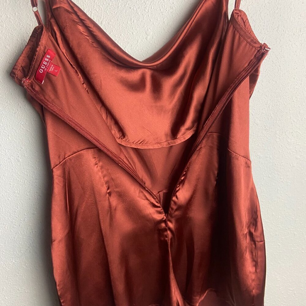 Guess Size Large Louma Romper Shorts Rust Orange Sleeveless Silky Cocktails - Picture 10 of 10
